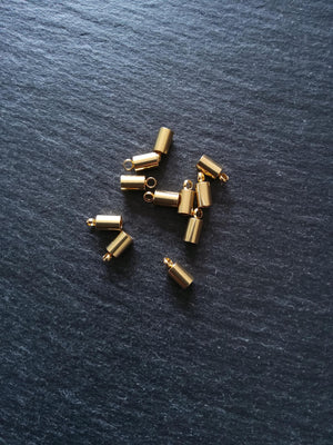 4 or 20 Genuine 18K Gold Plated Stainless Steel End Caps for 2.5mm Cord (3mm end caps) 9x4mm - ContentedCatz