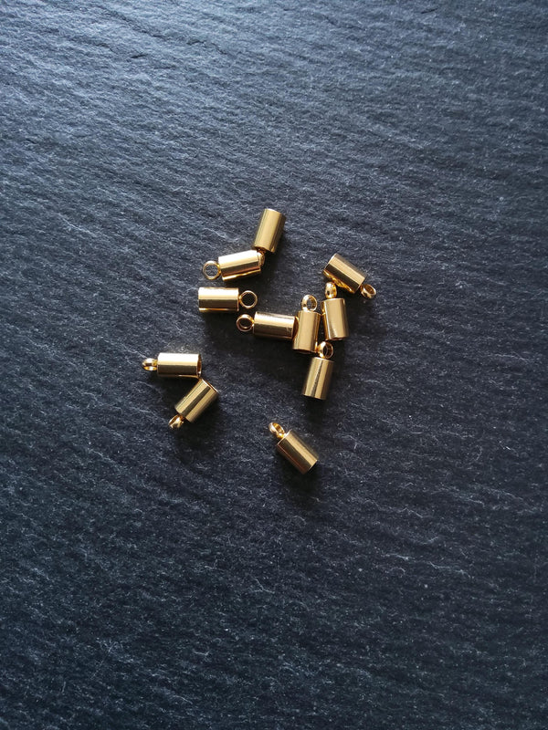 4 or 20 Genuine 18K Gold Plated Stainless Steel End Caps for 2.5mm Cord (3mm end caps) 9x4mm - ContentedCatz