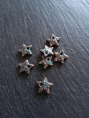 8 or 40 Antique Copper Star Charms with Blue Patina 13x13x3mm - ContentedCatz