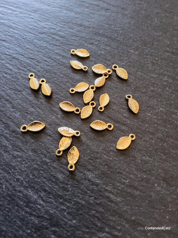 Little Leaf Charms Real 18K Gold Plated Brass 10.5x4.5x1mm - ContentedCatz