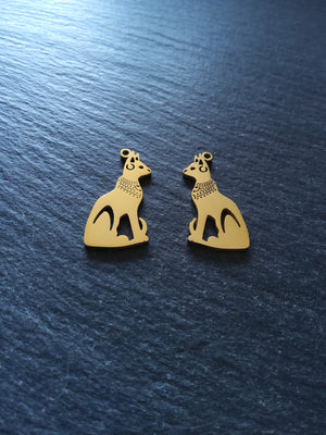 2 or 10 Genuine Gold Plated Stainless Steel Egyptian Cat Goddess Bastet Charms 30x15x1.5mm - ContentedCatz
