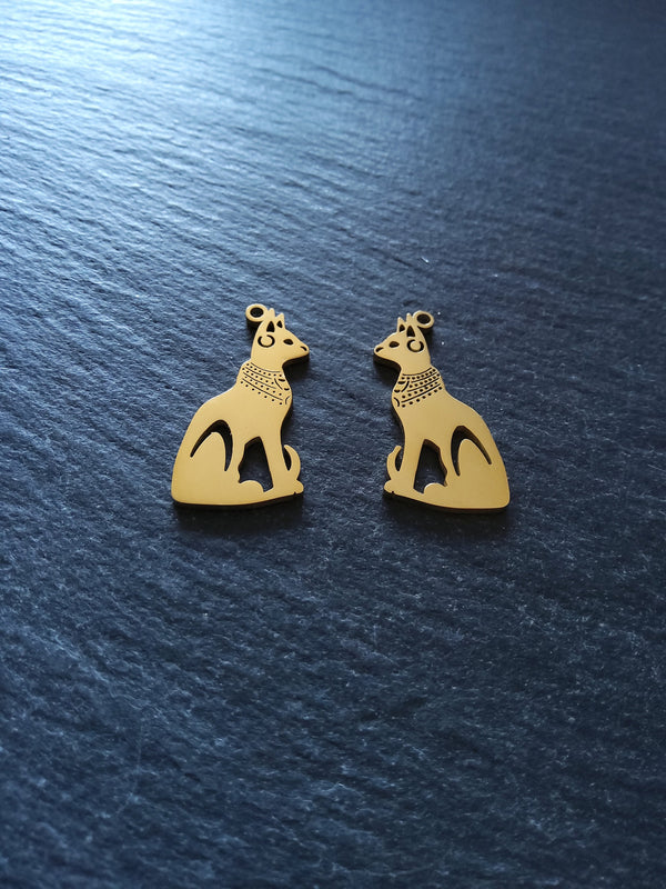 2 or 10 Genuine Gold Plated Stainless Steel Egyptian Cat Goddess Bastet Charms 30x15x1.5mm - ContentedCatz