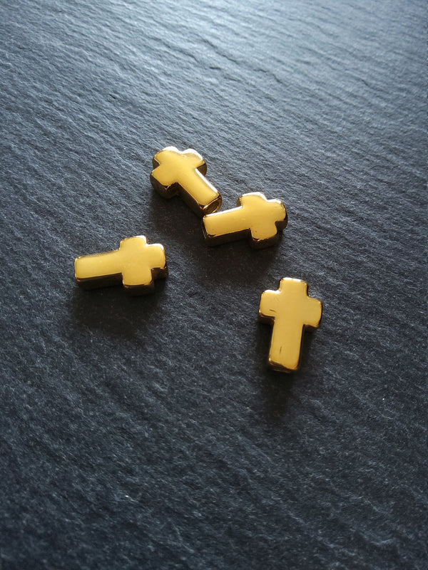1 or 5 Gold Tone Stainless Steel Rounded Cross Beads 14x10mm. Hole 3mm - ContentedCatz