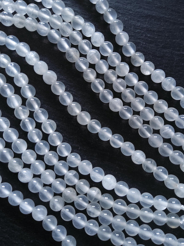 6.6mm Natural Selenite Undyed Round Polished Beads. Full 15.7 inch Strand Hole: 0.8mm - ContentedCatz