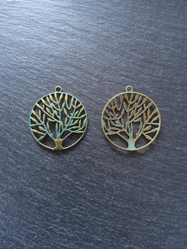 4 or 20 Large Tree Pendants Antique Bronze Tone Alloy with Green Patina 42x38x2mm - ContentedCatz