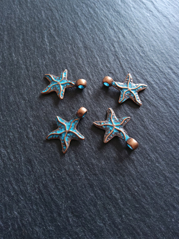4 or 20 Antique Copper Starfish Charms with Blue Patina 22x17mm - ContentedCatz