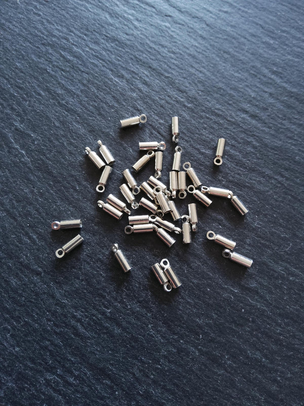 50 or 250 Antique Silver Tone End Caps for 1.5mm Cord Necklaces (2mm end caps) 8x2.8mm - ContentedCatz