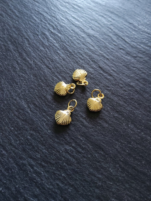 Sea Shell Charms Real Gold Plated Brass 11x8x2.8mm - ContentedCatz
