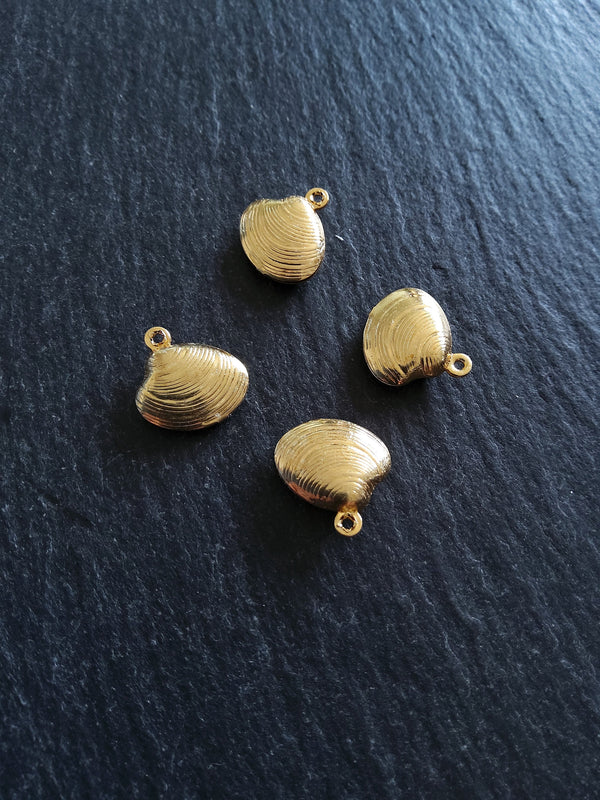 6 or 30 Sea Shell Charms Gold Stainless Steel 14x13x4mm - ContentedCatz