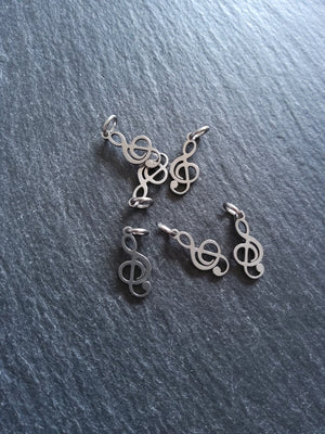 6 or 30 Treble Clef Musical Note Charms Stainless Steel 17x8mm - ContentedCatz
