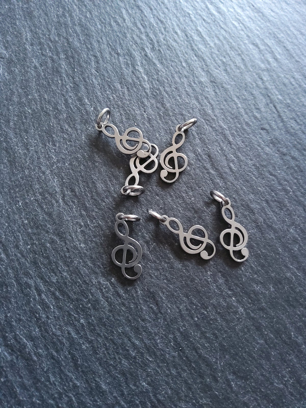 6 or 30 Treble Clef Musical Note Charms Stainless Steel 17x8mm - ContentedCatz