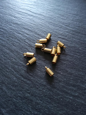 4 or 20 Genuine 18K Gold Plated Stainless Steel End Caps for 2.5mm Cord (3mm end caps) 9x4mm - ContentedCatz