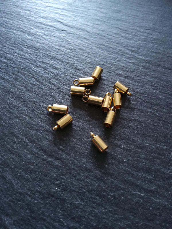 4 or 20 Genuine 18K Gold Plated Stainless Steel End Caps for 2.5mm Cord (3mm end caps) 9x4mm - ContentedCatz