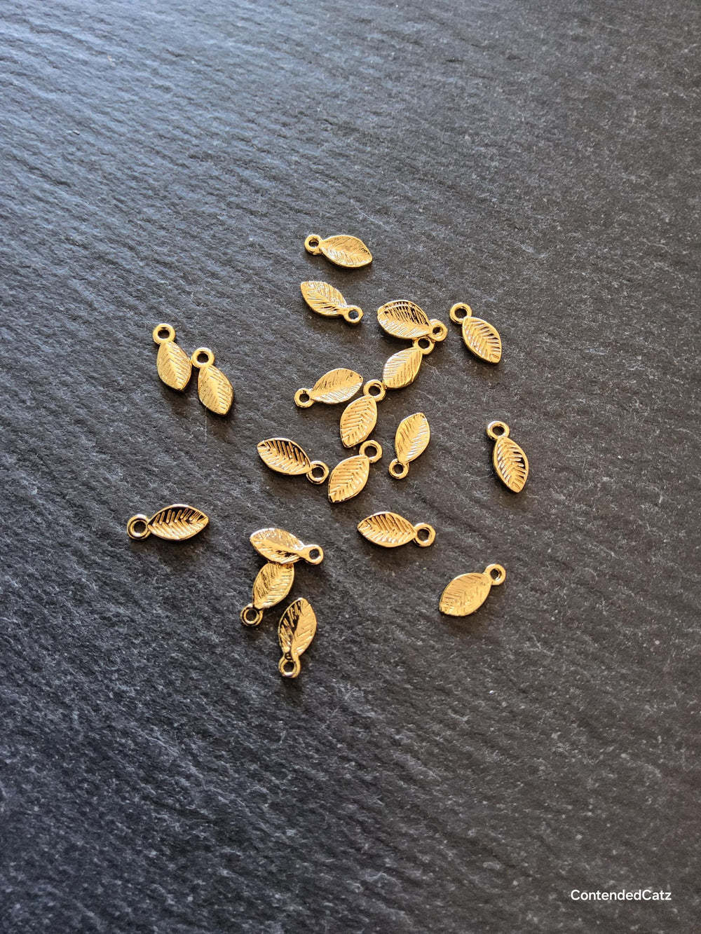 Little Leaf Charms Real 18K Gold Plated Brass 10.5x4.5x1mm - ContentedCatz
