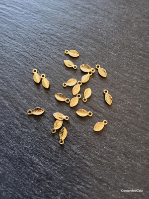 Little Leaf Charms Real 18K Gold Plated Brass 10.5x4.5x1mm - ContentedCatz