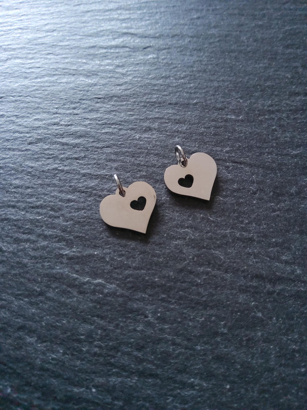 2 or 10 Stainless Steel Heart Charms With Cutout Heart 12x12x1.2mm - ContentedCatz