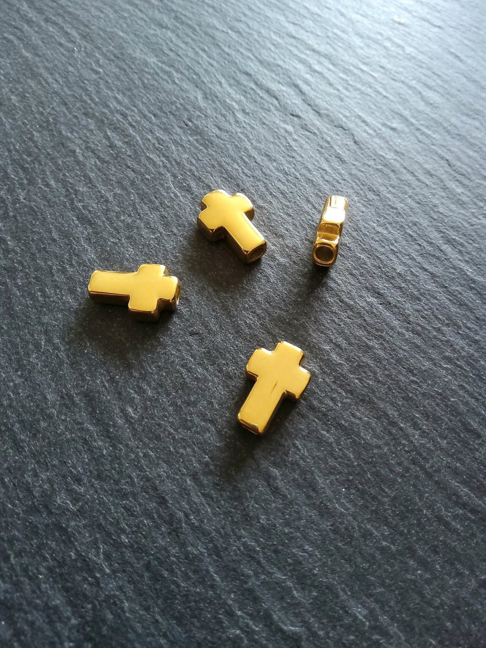 1 or 5 Gold Tone Stainless Steel Rounded Cross Beads 14x10mm. Hole 3mm - ContentedCatz