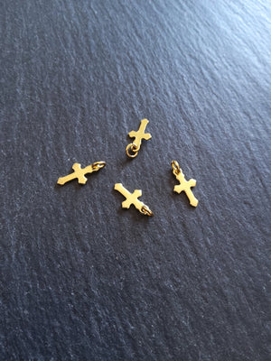 10 or 50 Real 18K Gold Plated Stainless Steel Cross Charms 12x7x0.8mm - ContentedCatz