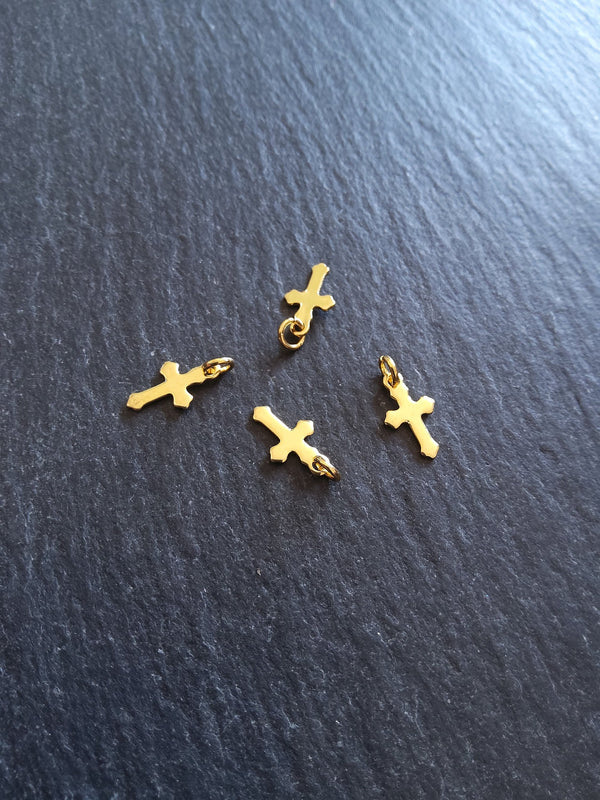 10 or 50 Real 18K Gold Plated Stainless Steel Cross Charms 12x7x0.8mm - ContentedCatz