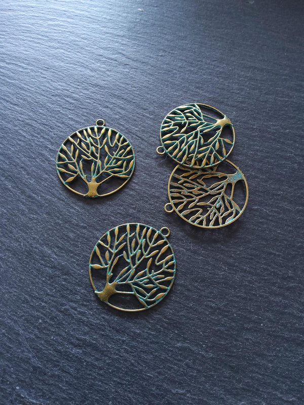 4 or 20 Large Tree Pendants Antique Bronze Tone Alloy with Green Patina 42x38x2mm - ContentedCatz