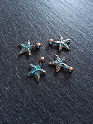 4 or 20 Antique Copper Starfish Charms with Blue Patina 22x17mm - ContentedCatz