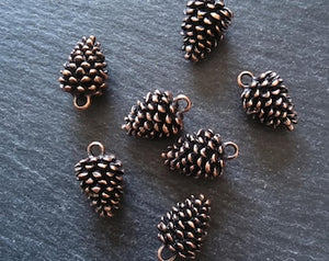 2 or 10 Pine Cone Charms Antique Copper Tone Solid Alloy 20x12mm - ContentedCatz