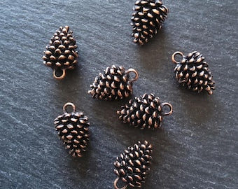 2 or 10 Pine Cone Charms Antique Copper Tone Solid Alloy 20x12mm - ContentedCatz
