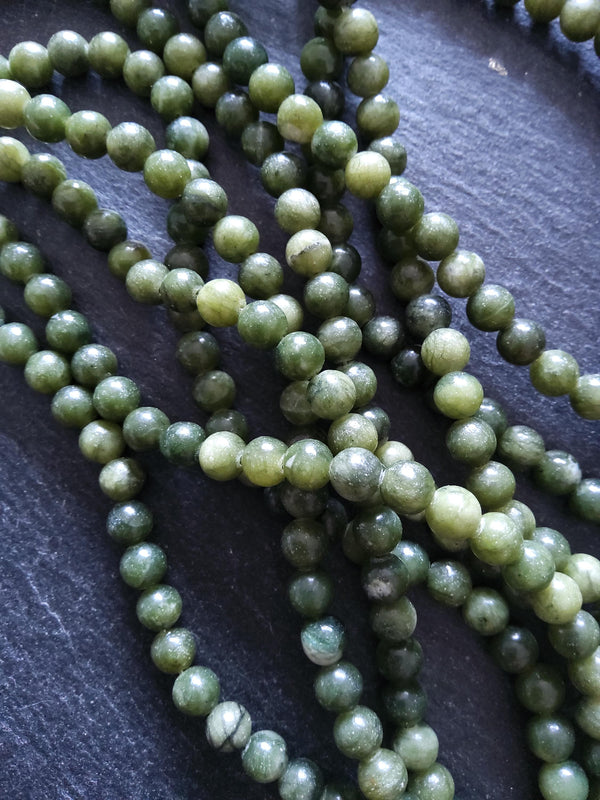 6.5mm Green Jade Natural Chinese Taiwan Undyed Round Polished Gemstone Beads Full 15 inch Strand - ContentedCatz