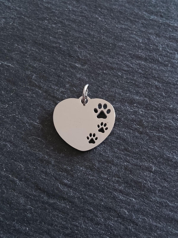 2 Stainless Steel Heart Charms With Cutout Paw Print Design 23x18x1.4mm - ContentedCatz