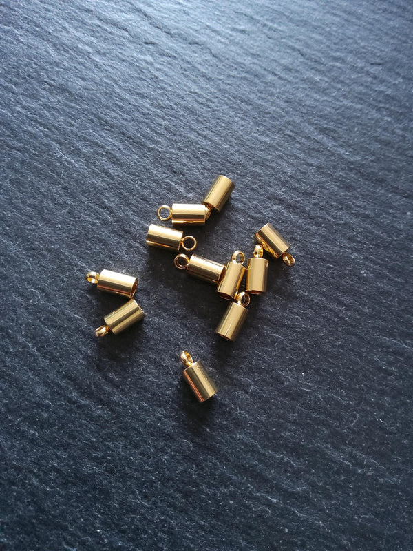 4 or 20 Genuine 18K Gold Plated Stainless Steel End Caps for 2.5mm Cord (3mm end caps) 9x4mm - ContentedCatz