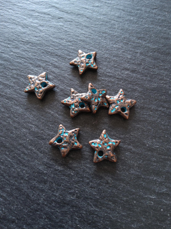 8 or 40 Antique Copper Star Charms with Blue Patina 13x13x3mm - ContentedCatz