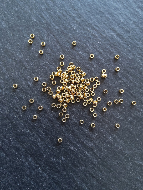60 or 300 Crimp Beads Genuine 24K Gold Plated 316 Surgical Steel 1.9mm Hole: 1mm - ContentedCatz
