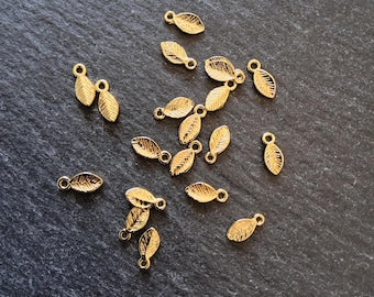 Little Leaf Charms Real 18K Gold Plated Brass 10.5x4.5x1mm - ContentedCatz
