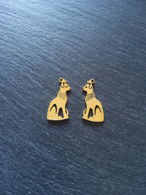 2 or 10 Genuine Gold Plated Stainless Steel Egyptian Cat Goddess Bastet Charms 30x15x1.5mm - ContentedCatz