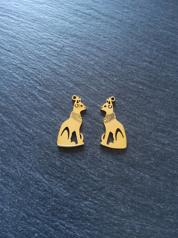 2 or 10 Genuine Gold Plated Stainless Steel Egyptian Cat Goddess Bastet Charms 30x15x1.5mm - ContentedCatz