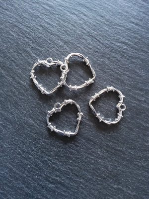 4 or 20 Barbed Wire Heart Charms Antique Silver 25x24mm - ContentedCatz