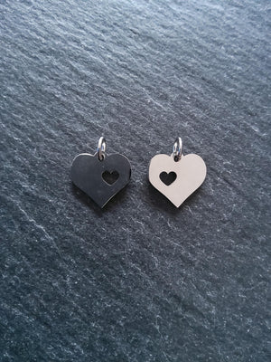 2 or 10 Stainless Steel Heart Charms With Cutout Heart 12x12x1.2mm - ContentedCatz