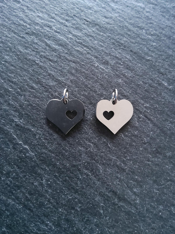 2 or 10 Stainless Steel Heart Charms With Cutout Heart 12x12x1.2mm - ContentedCatz