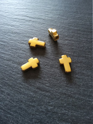 1 or 5 Gold Tone Stainless Steel Rounded Cross Beads 14x10mm. Hole 3mm - ContentedCatz