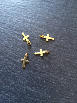 10 or 50 Real 18K Gold Plated Stainless Steel Cross Charms 12x7x0.8mm - ContentedCatz