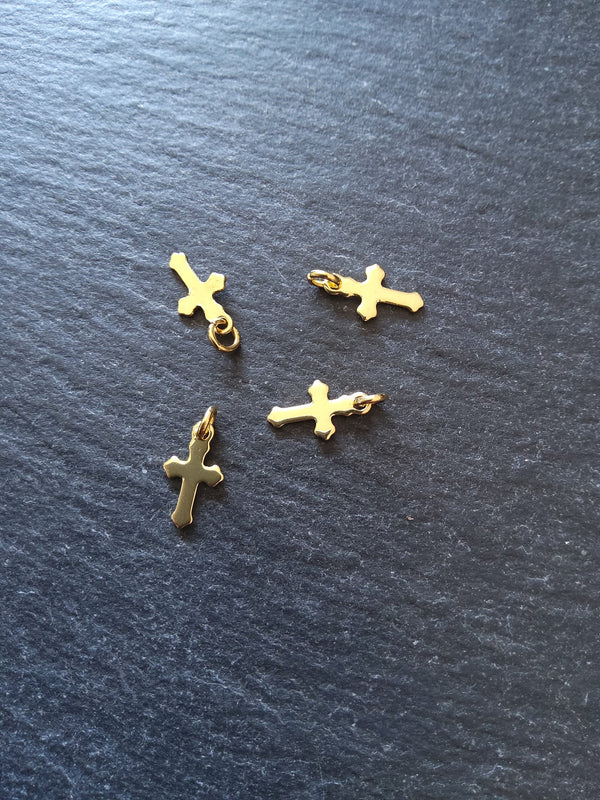 10 or 50 Real 18K Gold Plated Stainless Steel Cross Charms 12x7x0.8mm - ContentedCatz