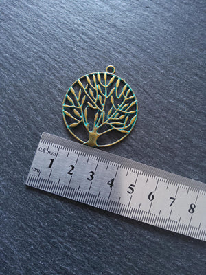 4 or 20 Large Tree Pendants Antique Bronze Tone Alloy with Green Patina 42x38x2mm - ContentedCatz
