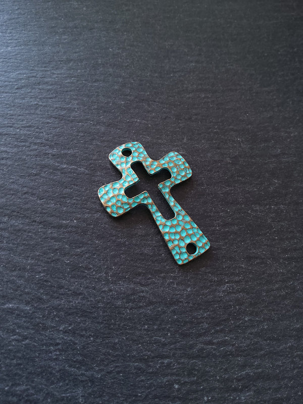 2 or 10 Cross Connector Charms Antique Bronze Tone with Green Patina 45x33mm - ContentedCatz