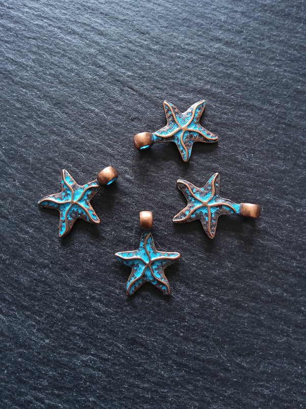 4 or 20 Antique Copper Starfish Charms with Blue Patina 22x17mm - ContentedCatz