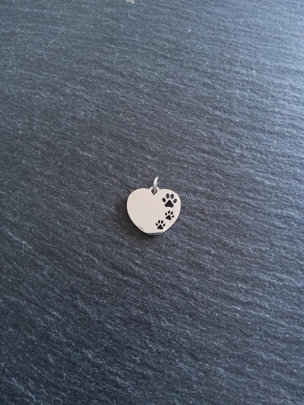 2 Stainless Steel Heart Charms With Cutout Paw Print Design 23x18x1.4mm - ContentedCatz