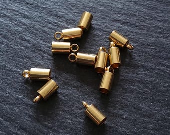 4 or 20 Genuine 18K Gold Plated Stainless Steel End Caps for 2.5mm Cord (3mm end caps) 9x4mm - ContentedCatz