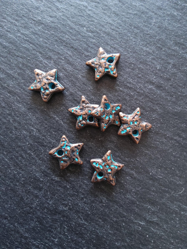 8 or 40 Antique Copper Star Charms with Blue Patina 13x13x3mm - ContentedCatz