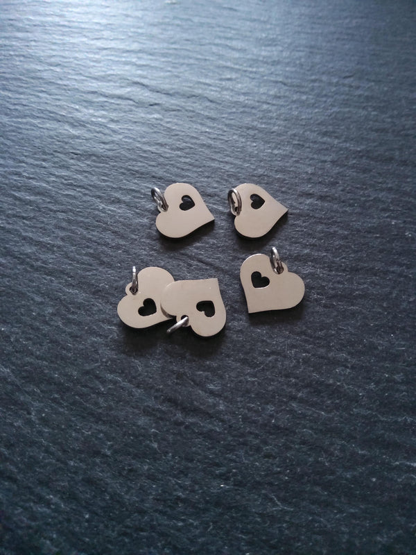 2 or 10 Stainless Steel Heart Charms With Cutout Heart 12x12x1.2mm - ContentedCatz