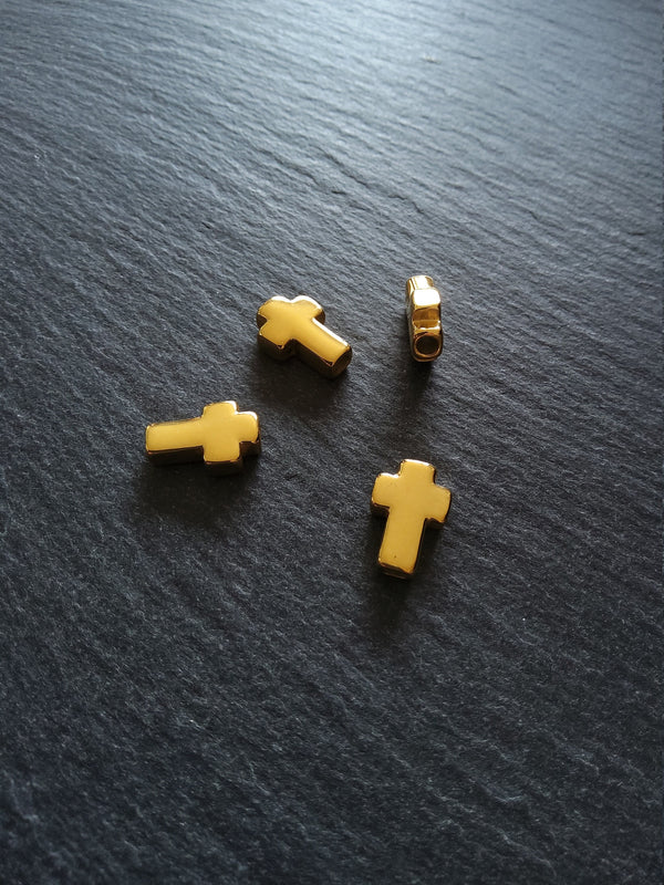 1 or 5 Gold Tone Stainless Steel Rounded Cross Beads 14x10mm. Hole 3mm - ContentedCatz