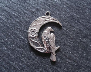 Crescent Moon & Raven Pendants Stainless Steel 36x24mm - ContentedCatz